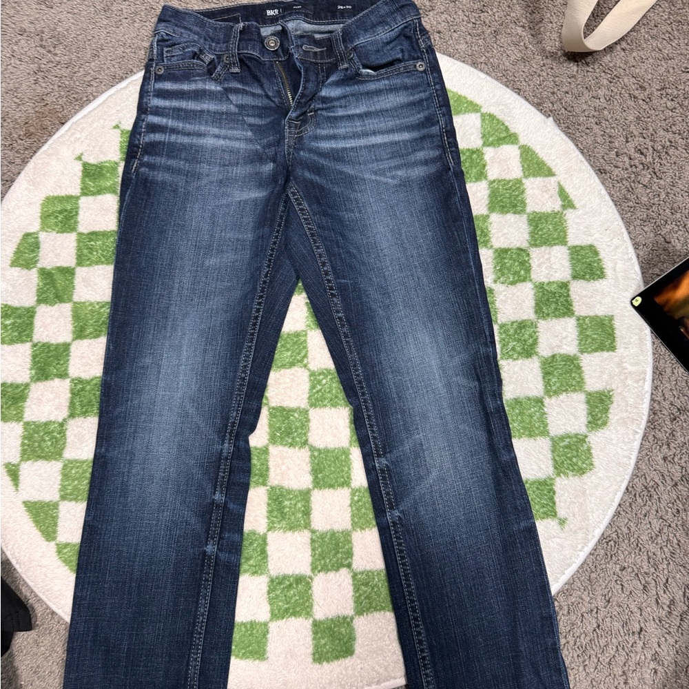 Blue Straight Leg Jeans with Fading Effects